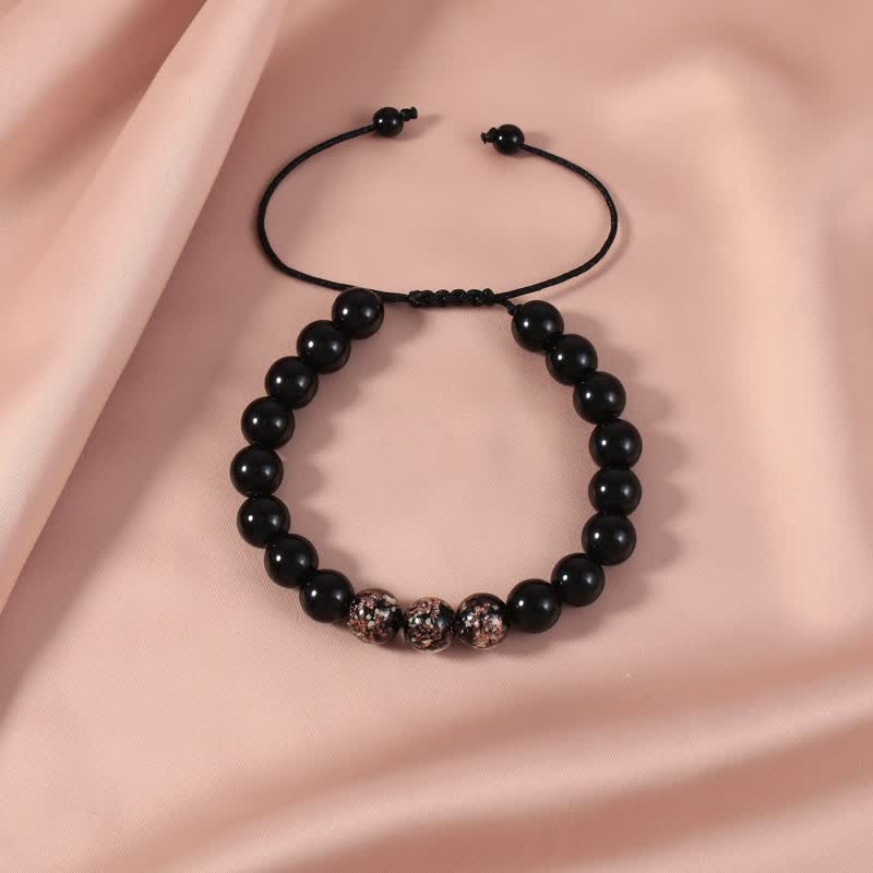 Bracelet Force en Obsidienne Noire 10 mm & Pierre Lumineuse | Protection & Ancrage