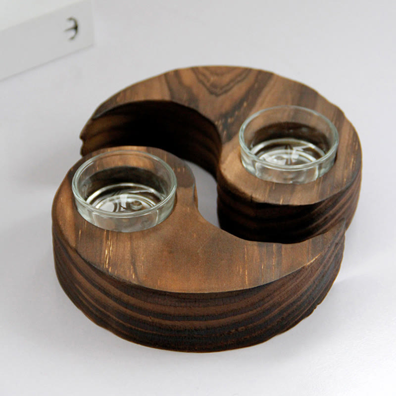 Porte Bougie Yin Yang en Bois pour Autel Spirituel