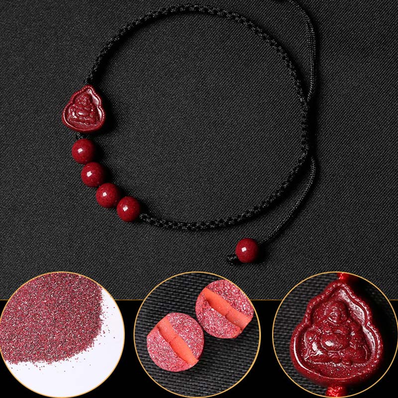 Bracelet Cinabre & Bouddha Rieur – Ajustable 14–20 cm