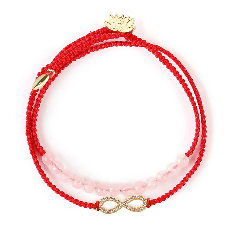 Bracelet Lotus Cristal Rose & Cordon Rouge – Amour & Intention