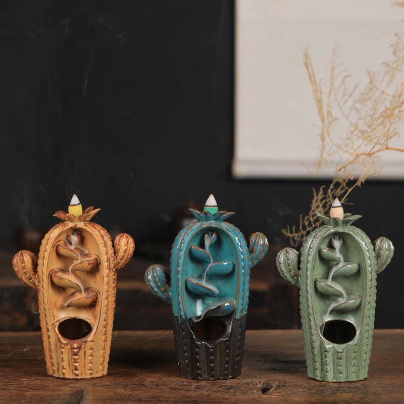 Porte-Encens Cactus à Reflux en Céramique 12,5 cm Relaxation