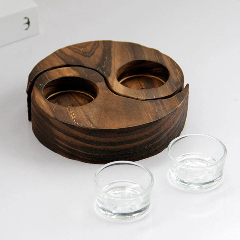 Porte Bougie Yin Yang en Bois pour Autel Spirituel