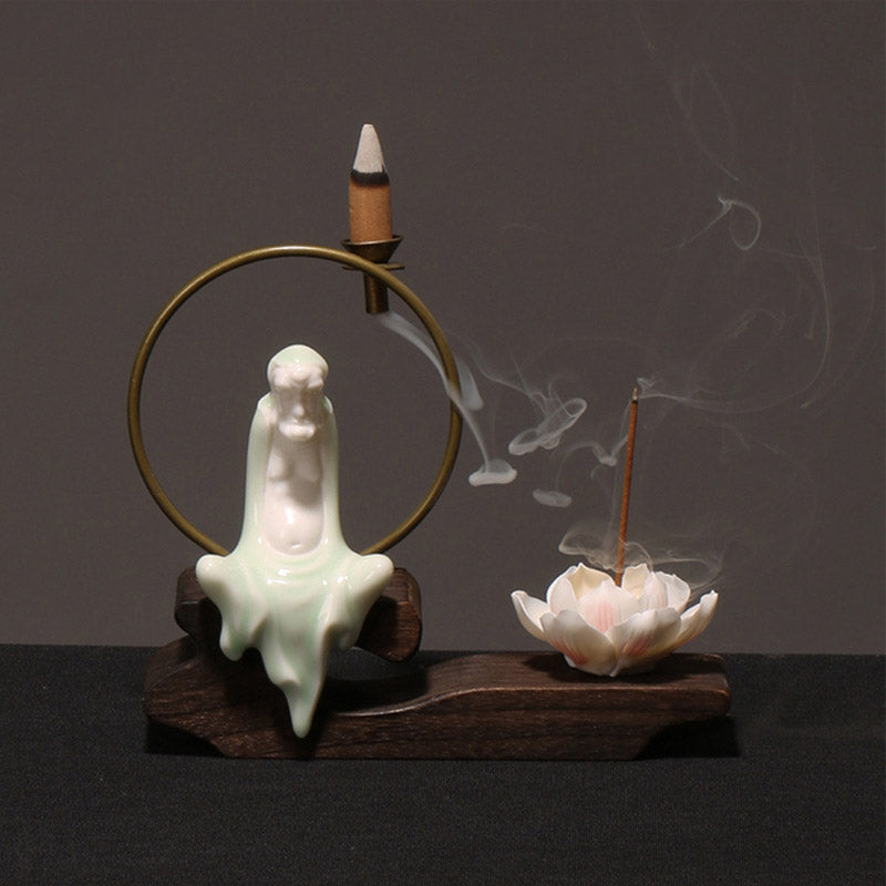 Brûleur d’Encens de Méditation en Céramique Lotus à Reflux