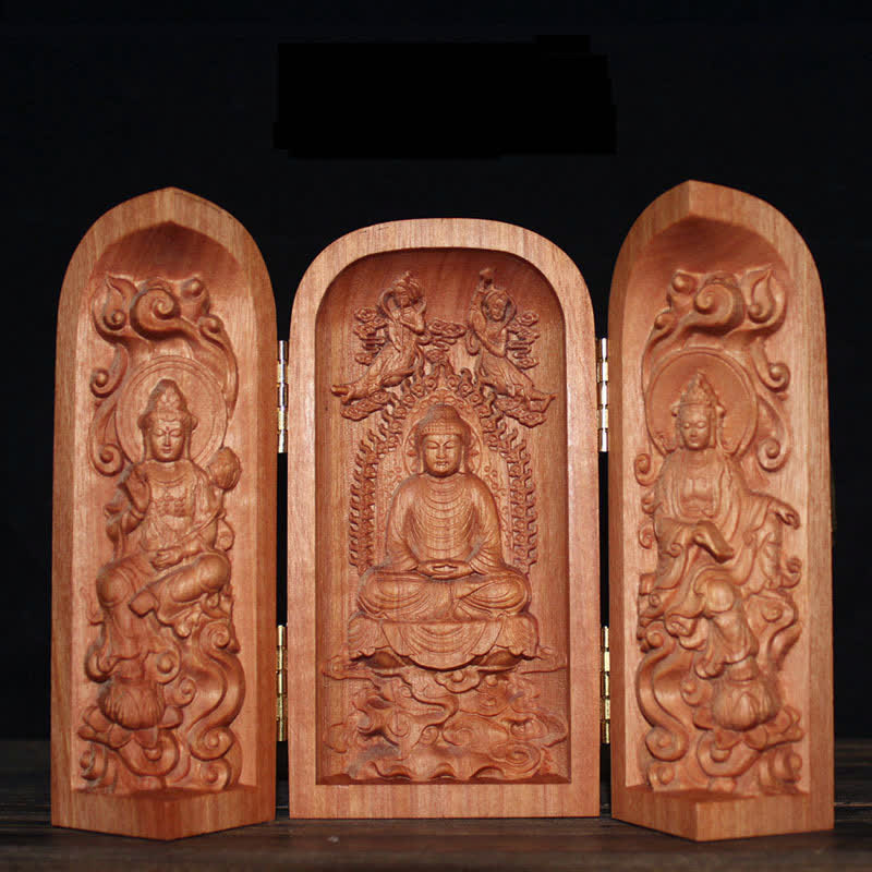 Autel de décoration pour la maison en bois de cerisier Bouddha Kwan Yin Avalokitesvara Compassion