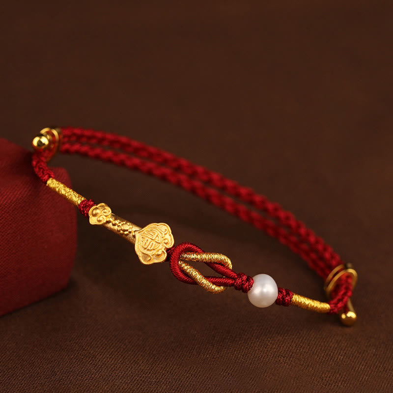 Bracelet Porte-Bonheur Ruyi Fu en Or 24 Carats & Fil Rouge Ajustable