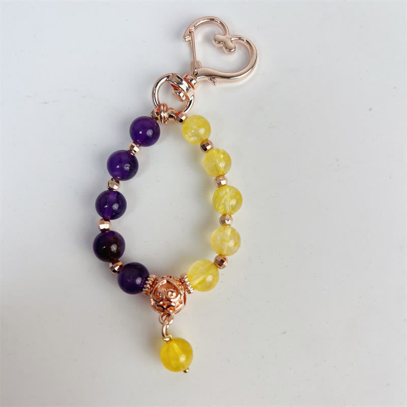Porte-Clés Améthyste & Citrine Naturelles
