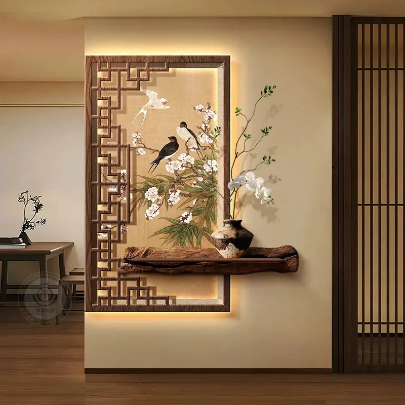 Applique Murale Japonaise LED en Bois Sculpté