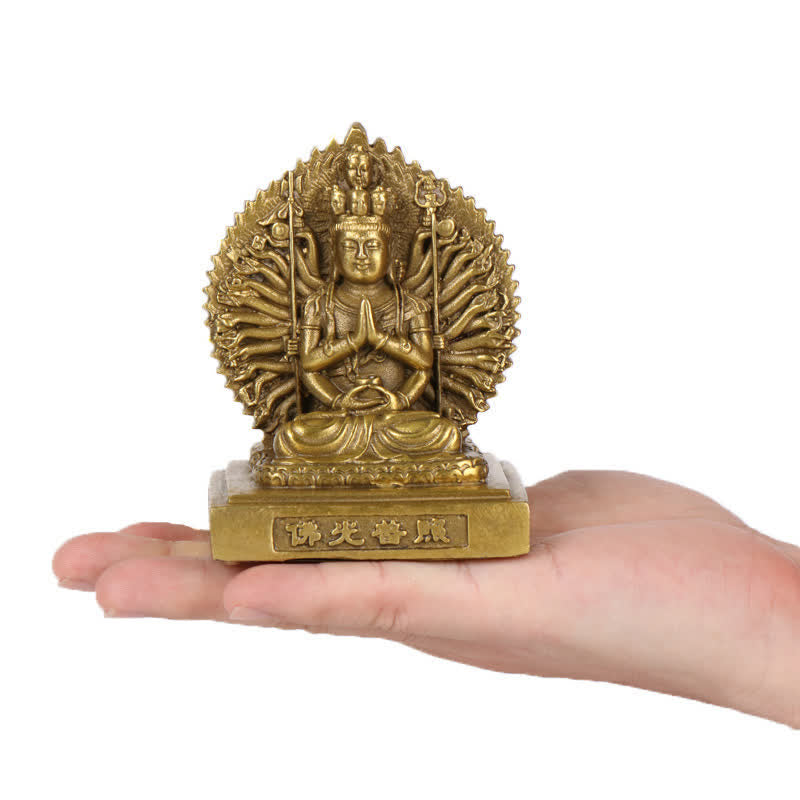 Figurine d'Avalokitesvara à mille mains de Chenrezig, statue de protection double face Kuan Yin Bodhisattva en cuivre massif, décoration