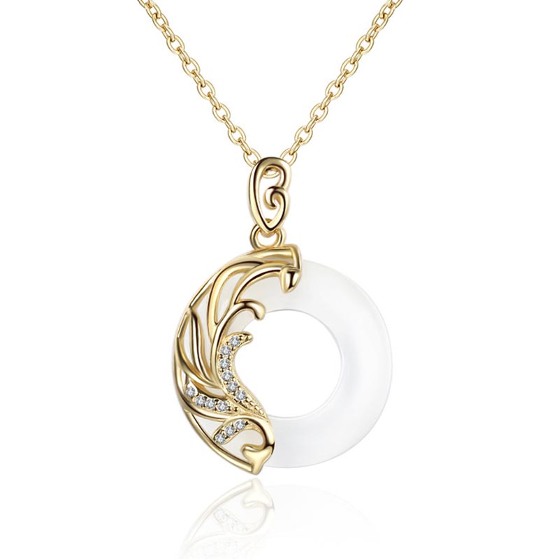 Collier Pendentif Rond en Obsidienne & Calcédoine