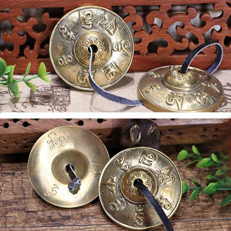 Tingsha Tibétaine Six Mots Vrais Dragon Cuivre Équilibre Décoration Avec Sac