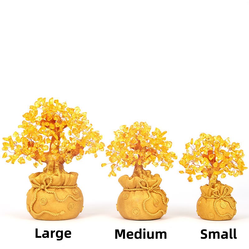 Citrine naturelle Ornement de pierre précieuse pour arbre à argent - Feng Shui pour la prospérité