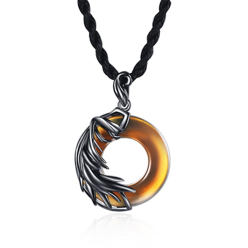 Collier Pendentif Rond en Obsidienne & Calcédoine