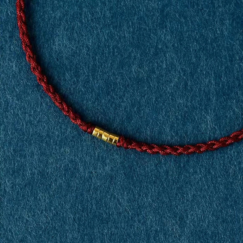 Bracelet / Chevillère Fil Rouge & Perles Dorées en Argent Sterling 925