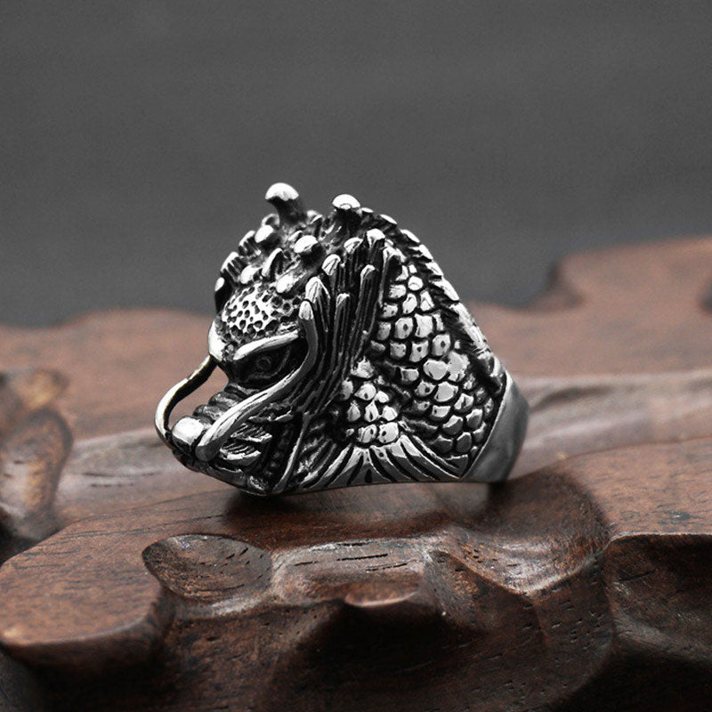 Bague Dragon Équilibre en Acier Titane – Anneau Symbolique Unisexe
