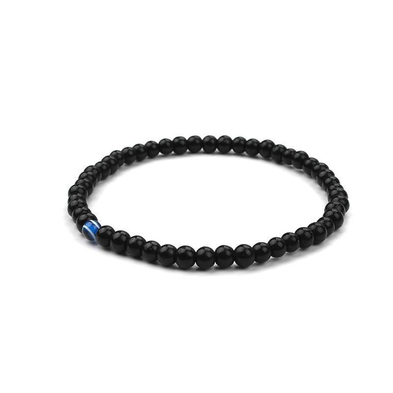 Bracelet en Onyx Noir & Symbole du Mauvais Œil (Perles 4 mm)