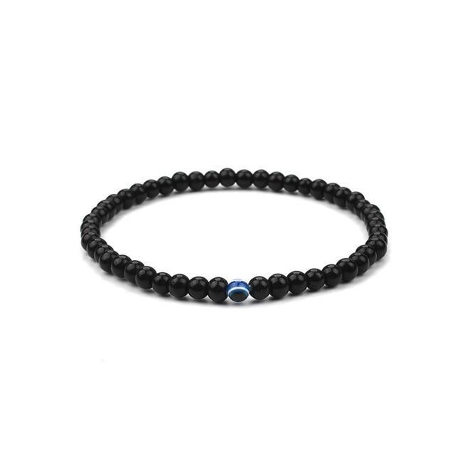 Bracelet en Onyx Noir & Symbole du Mauvais Œil (Perles 4 mm)
