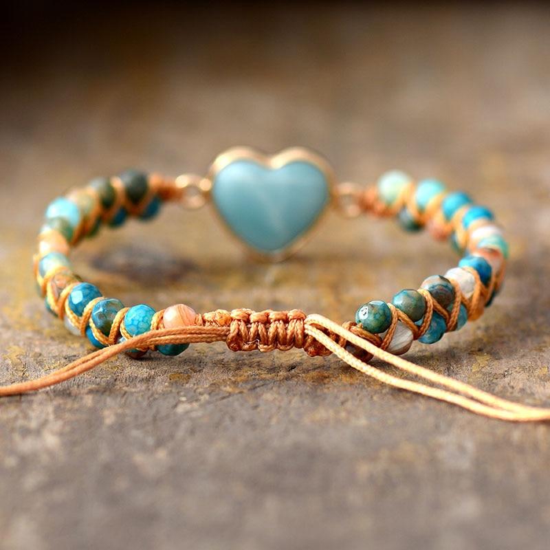 Bracelet Tressé Cœur en Amazonite