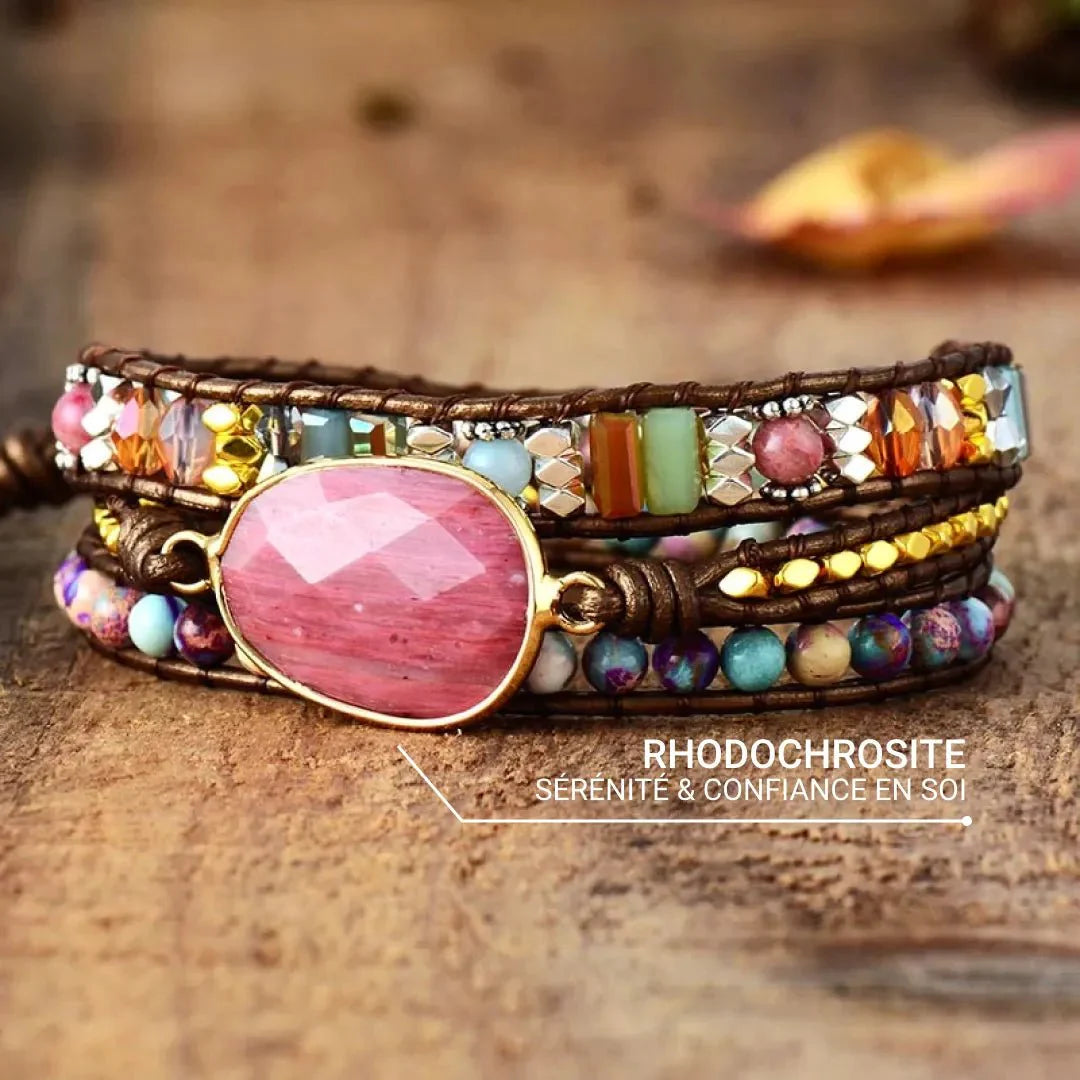 Bracelet Wrap Guérison du Coeur en Rhodochrosite