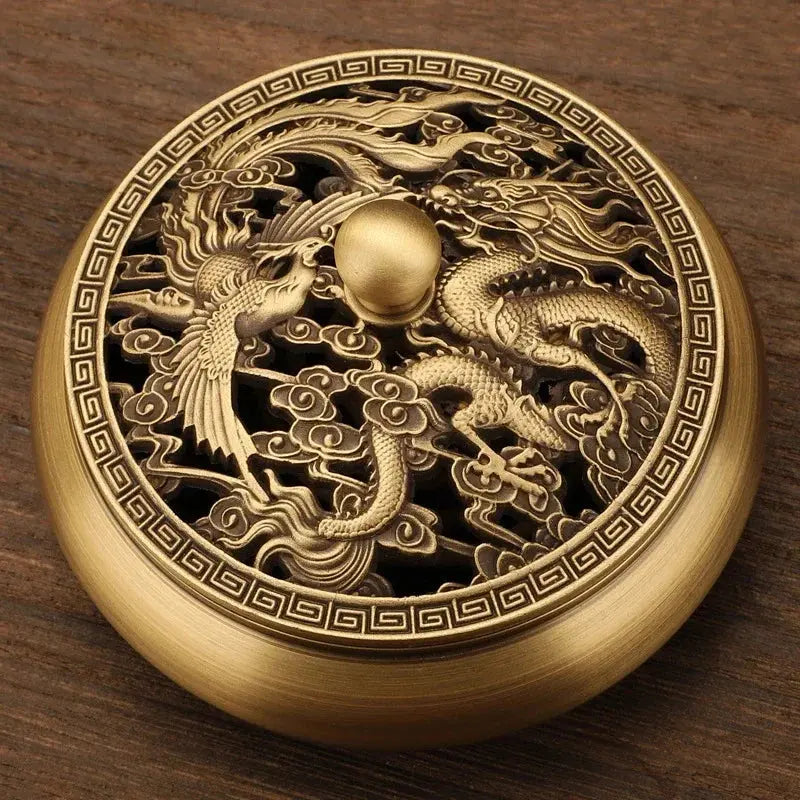 Brûleur d’Encens Dragon & Phénix en Cuivre, Puissance & Mystère