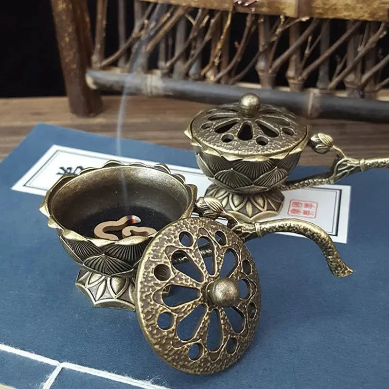 Brûleur d’Encens Lotus en Laiton Rétro, Élégance Zen & Tradition Orientale