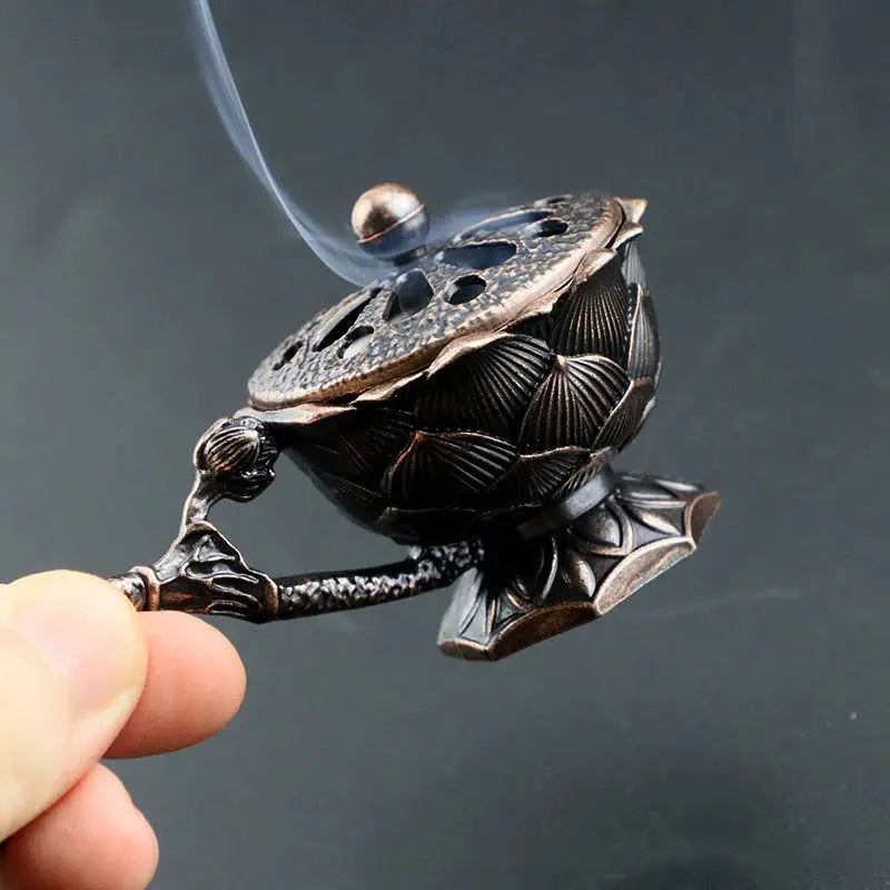 Brûleur d’Encens Lotus en Laiton Rétro, Élégance Zen & Tradition Orientale