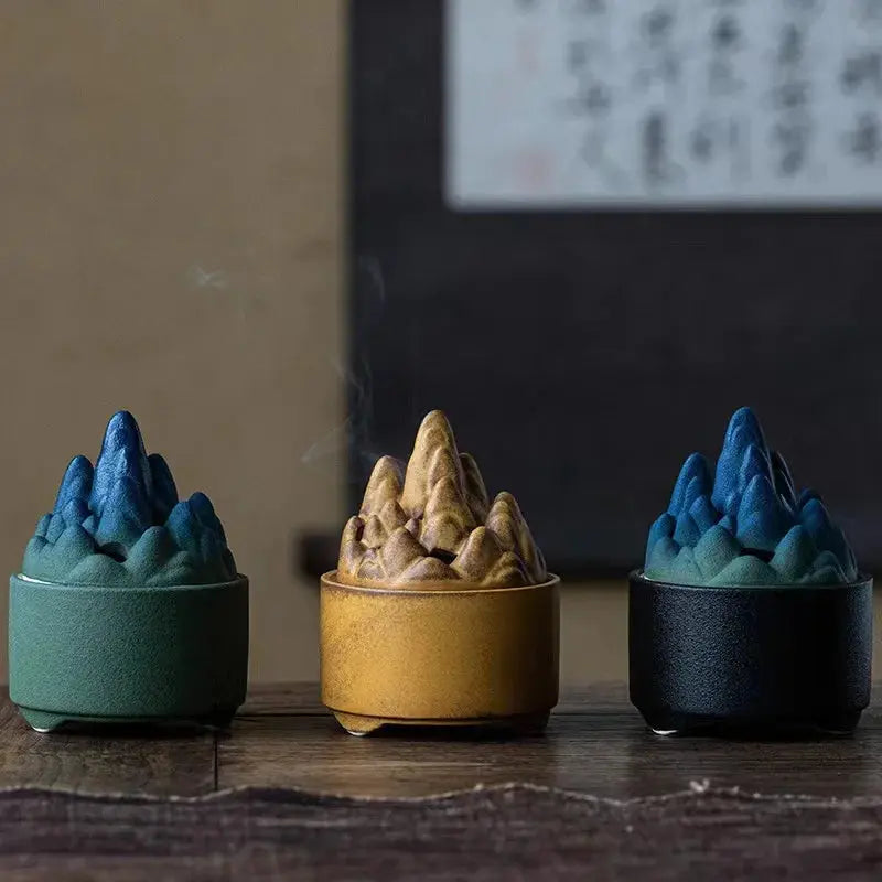Brûleur d’Encens Montagne en Céramique Dégradée, Ambiance Zen