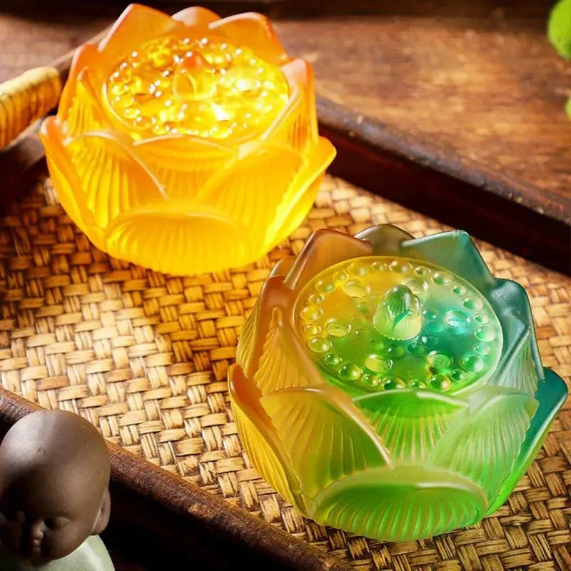 Brûleur d’Encens en Verre Lotus Dégradé, Élégance Lumineuse
