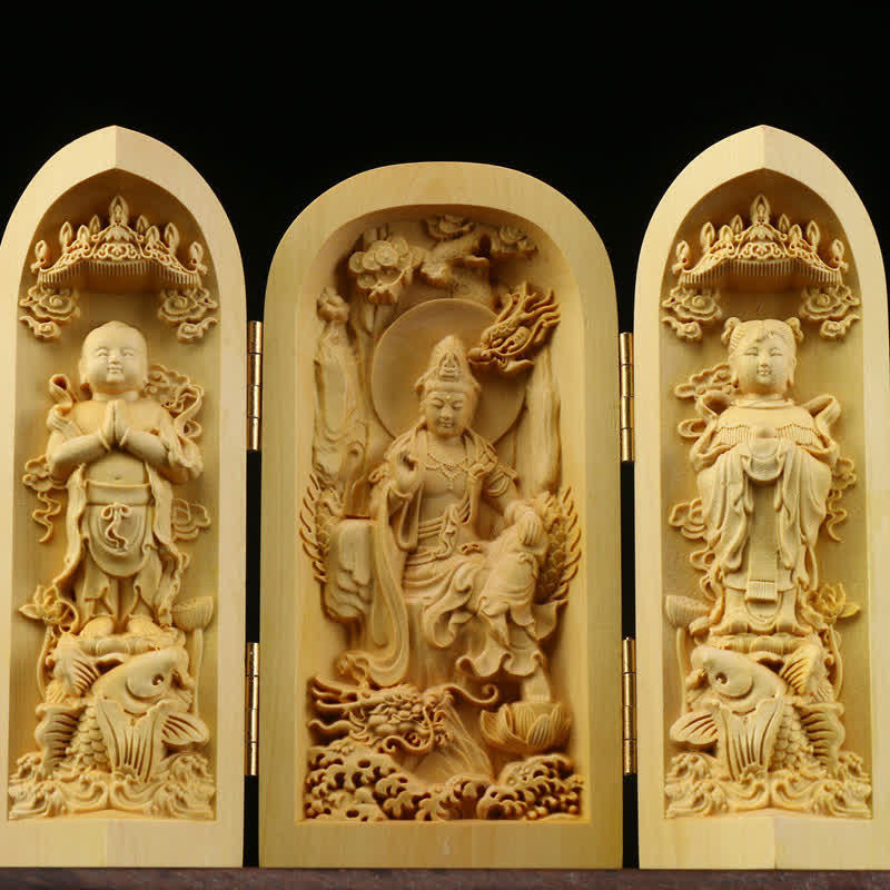 Autel Spirituel Sculpté en Bois de Buis pour Méditation et Prière