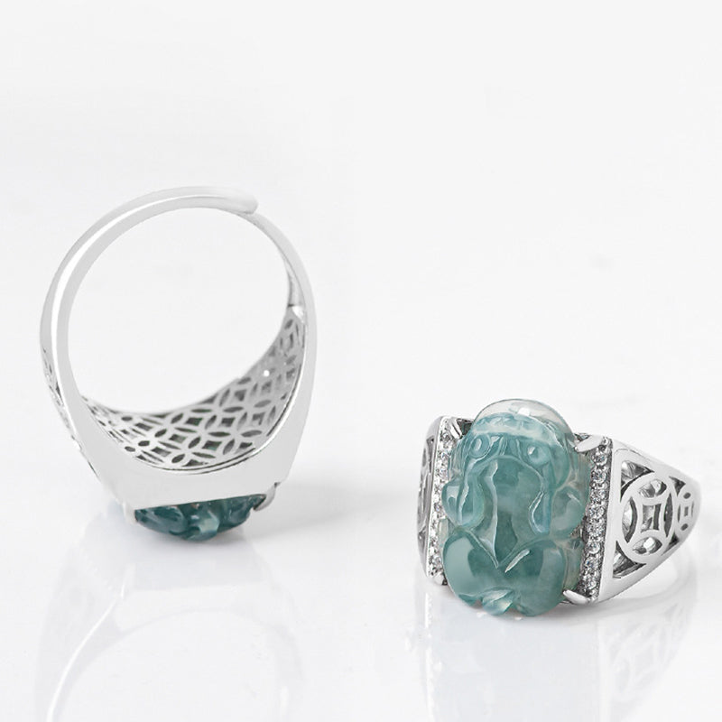 Bague Pixiu en Jade Naturel & Argent Sterling 925 – Talisman Symbolique de Prospérité