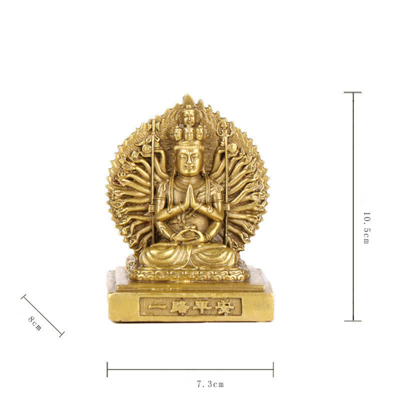 Figurine d'Avalokitesvara à mille mains de Chenrezig, statue de protection double face Kuan Yin Bodhisattva en cuivre massif, décoration
