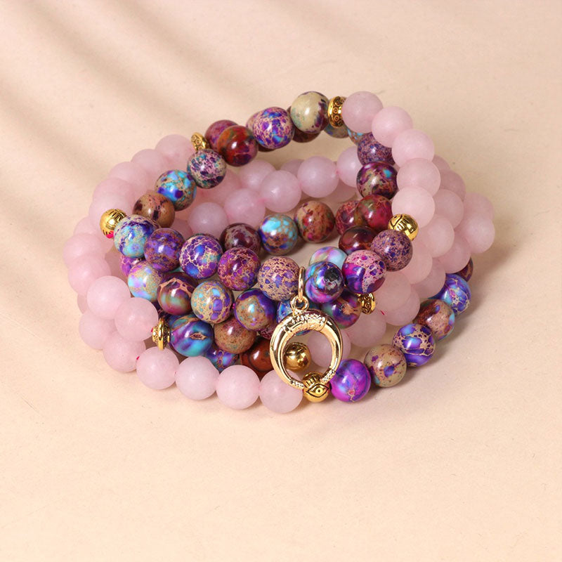 Mala de Méditation 108 Perles en Miano Real & Cristal Rose – Bracelet / Collier Spirituel Unisexe