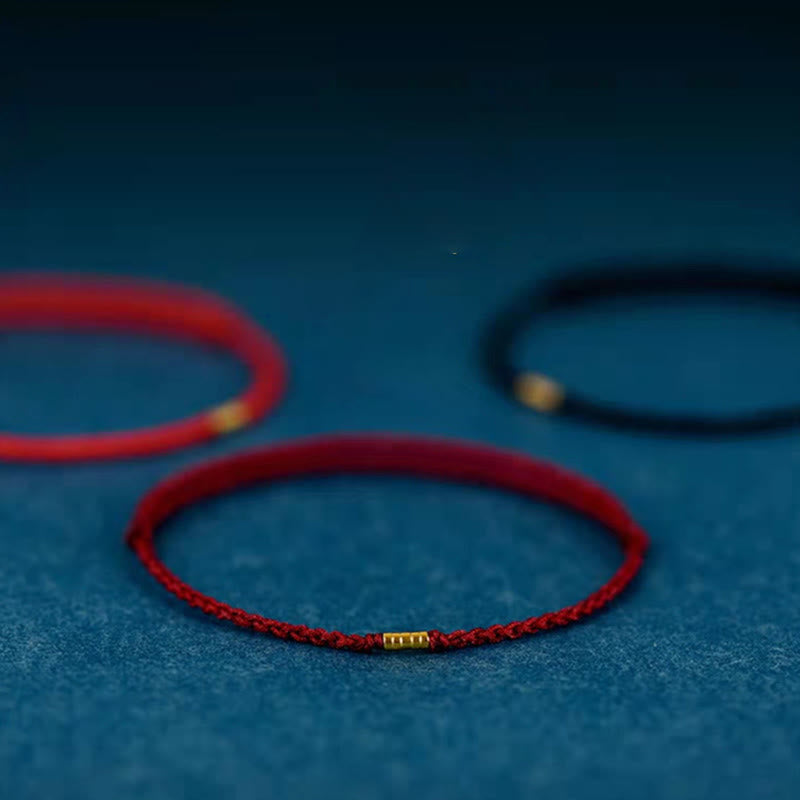 Bracelet / Chevillère Fil Rouge & Perles Dorées en Argent Sterling 925
