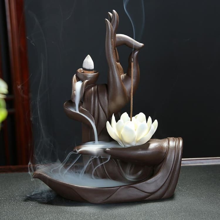 Cascade d’Encens « Prière de Bouddha » – Encensoir en Céramique + 10 cônes offerts