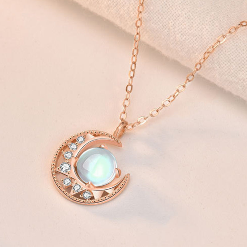 Collier Lune en Pierre de Lune Naturelle et Argent Sterling 925