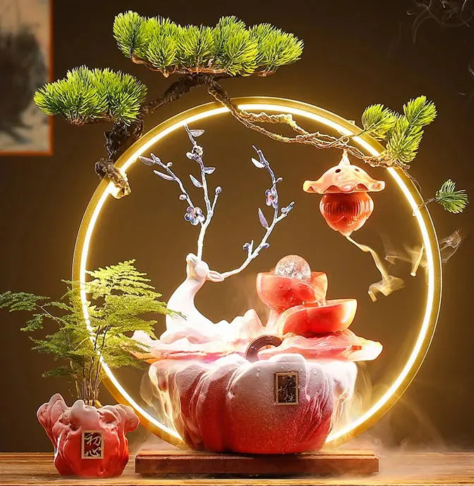 Élan de Pureté · Fontaine d’Encens LED Cerf & Fleurs