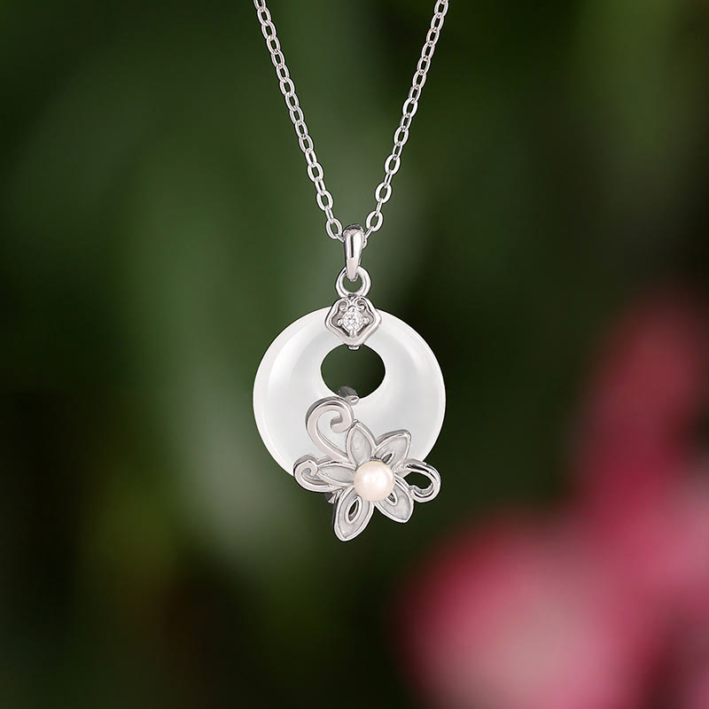 Collier Lotus en Calcédoine Naturelle & Argent Sterling 999