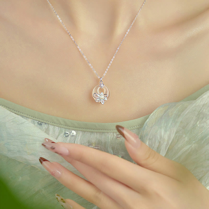 Collier Lotus en Calcédoine Naturelle & Argent Sterling 999