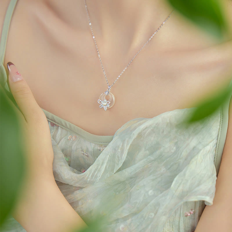 Collier Lotus en Calcédoine Naturelle & Argent Sterling 999