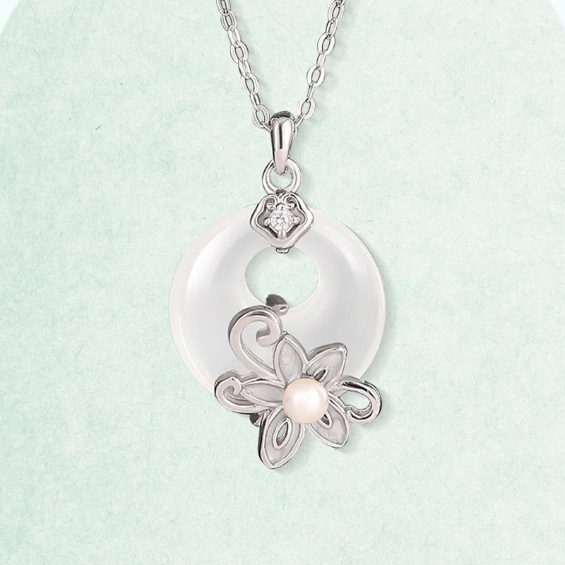 Collier Lotus en Calcédoine Naturelle & Argent Sterling 999