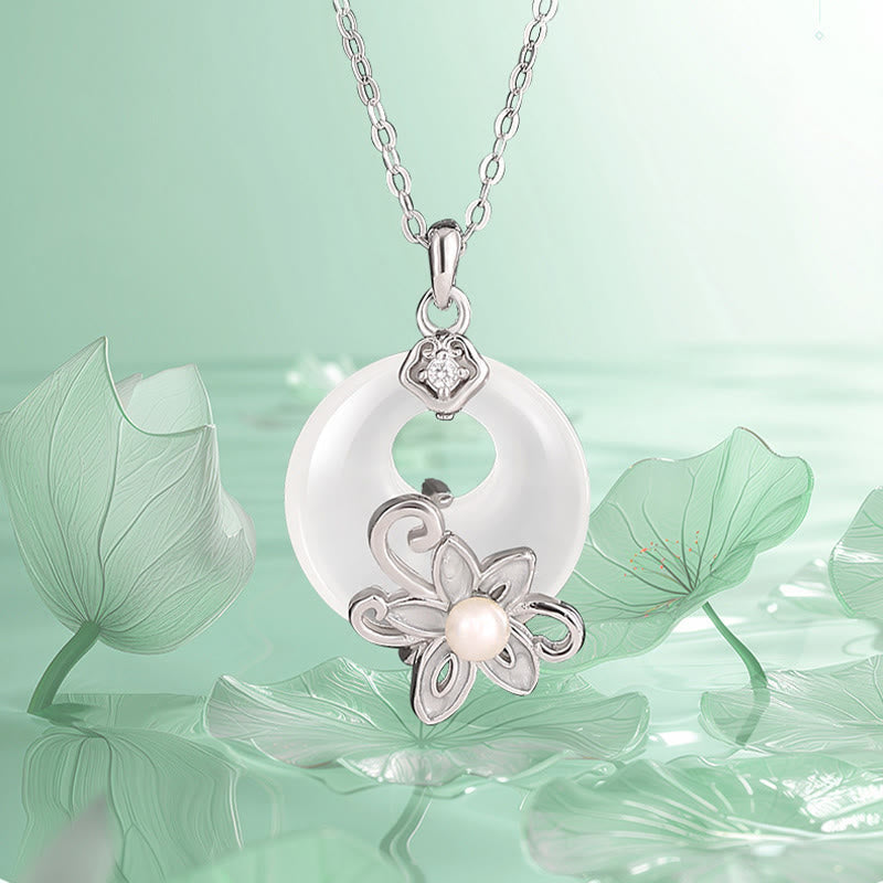 Collier Lotus en Calcédoine Naturelle & Argent Sterling 999
