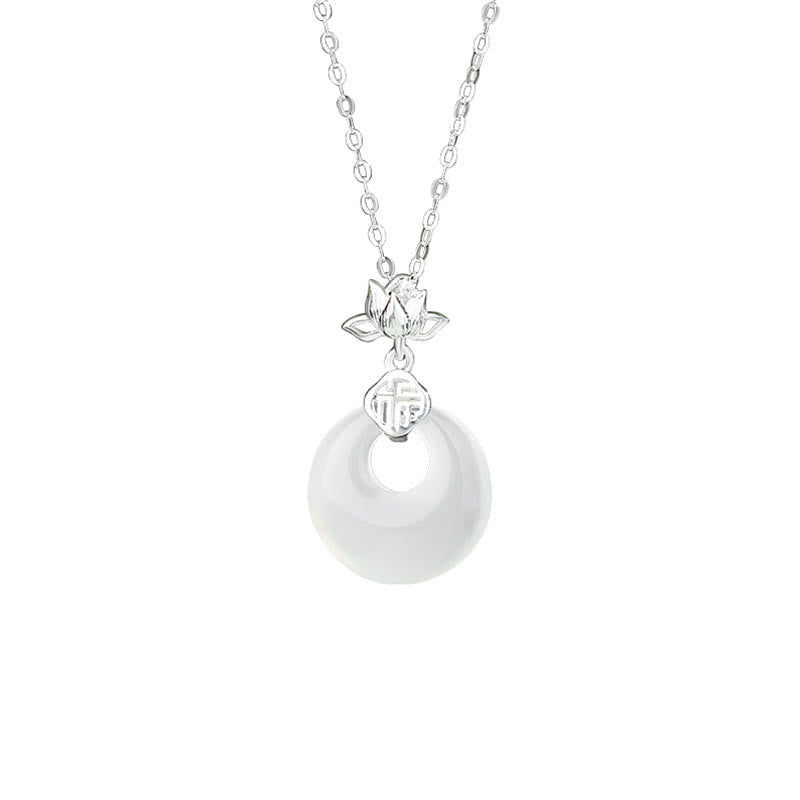 Collier Lotus en Calcédoine & Argent 925 – Symbole Fu