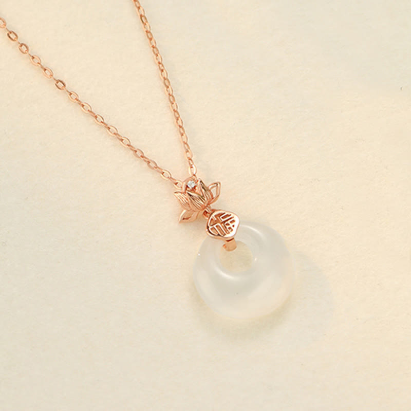 Collier Lotus en Calcédoine & Argent 925 – Symbole Fu