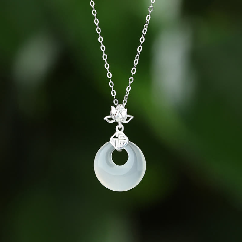 Collier Lotus en Calcédoine & Argent 925 – Symbole Fu
