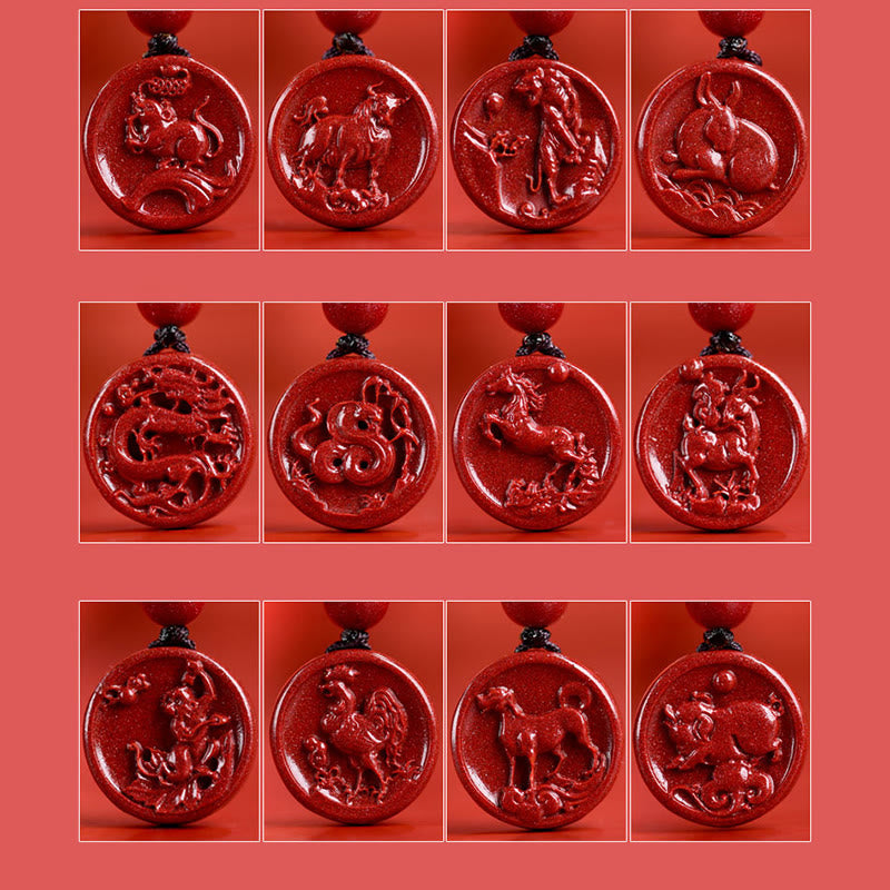 Collier Zodiaque Chinois en Cinabre Naturel