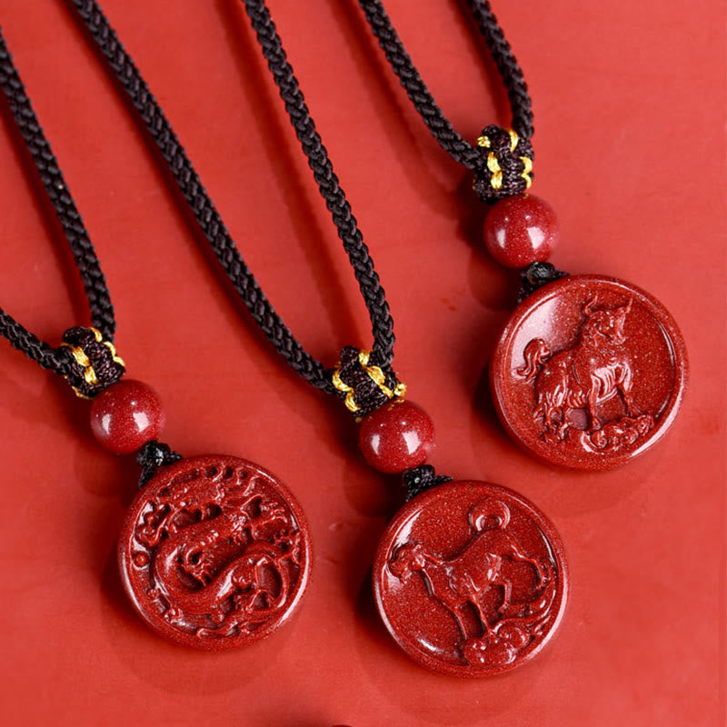 Collier Zodiaque Chinois en Cinabre Naturel