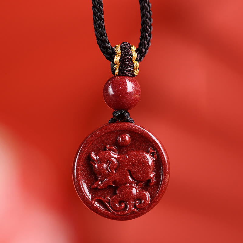 Collier Zodiaque Chinois en Cinabre Naturel