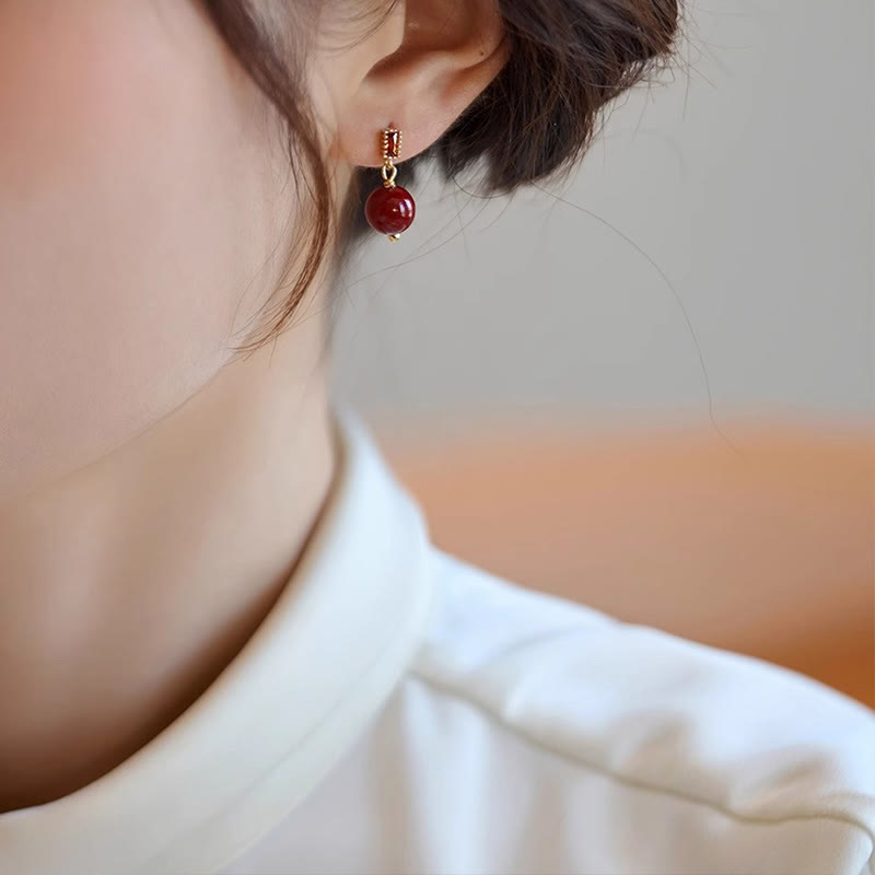 Boucles d’Oreilles en Cinabre Naturel 8 mm & Argent 925