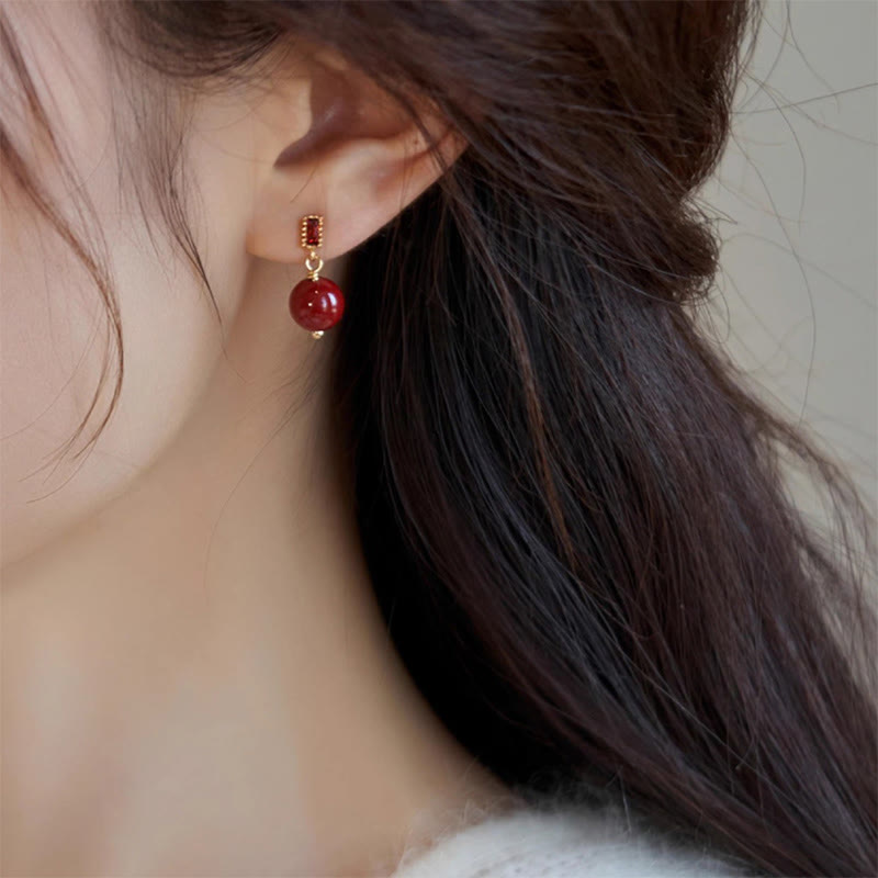 Boucles d’Oreilles en Cinabre Naturel 8 mm & Argent 925