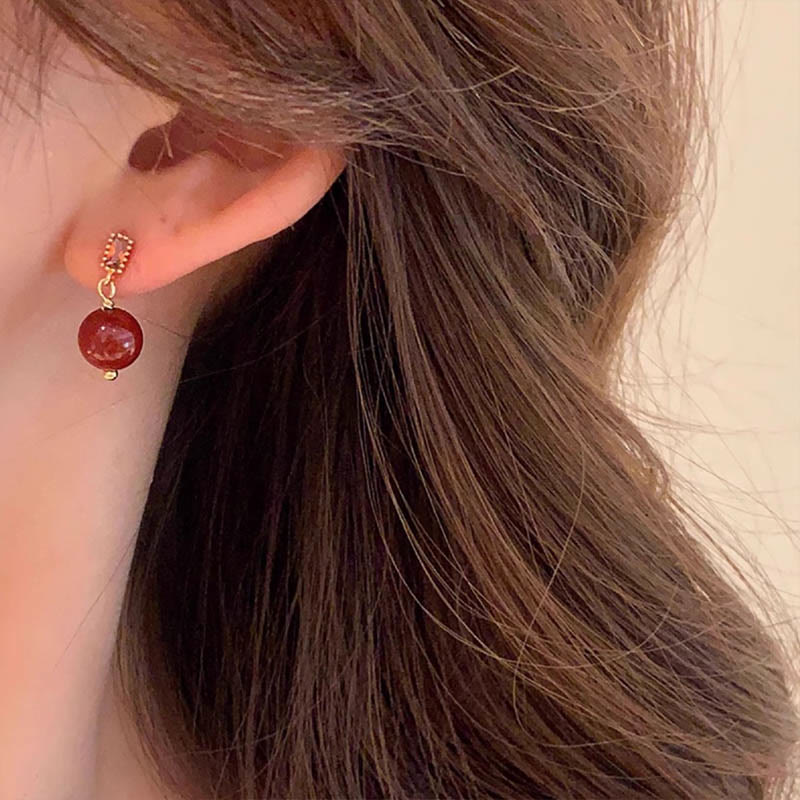 Boucles d’Oreilles en Cinabre Naturel 8 mm & Argent 925