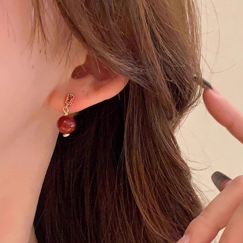 Boucles d’Oreilles en Cinabre Naturel 8 mm & Argent 925